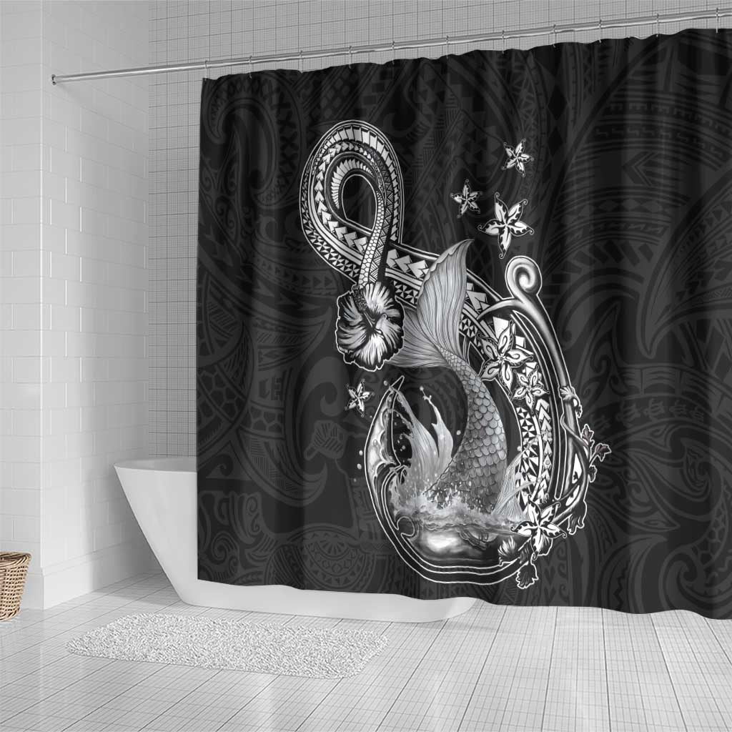 Hawaii Mermaid Monotone Shower Curtain Polynesian Pattern Fish Hook