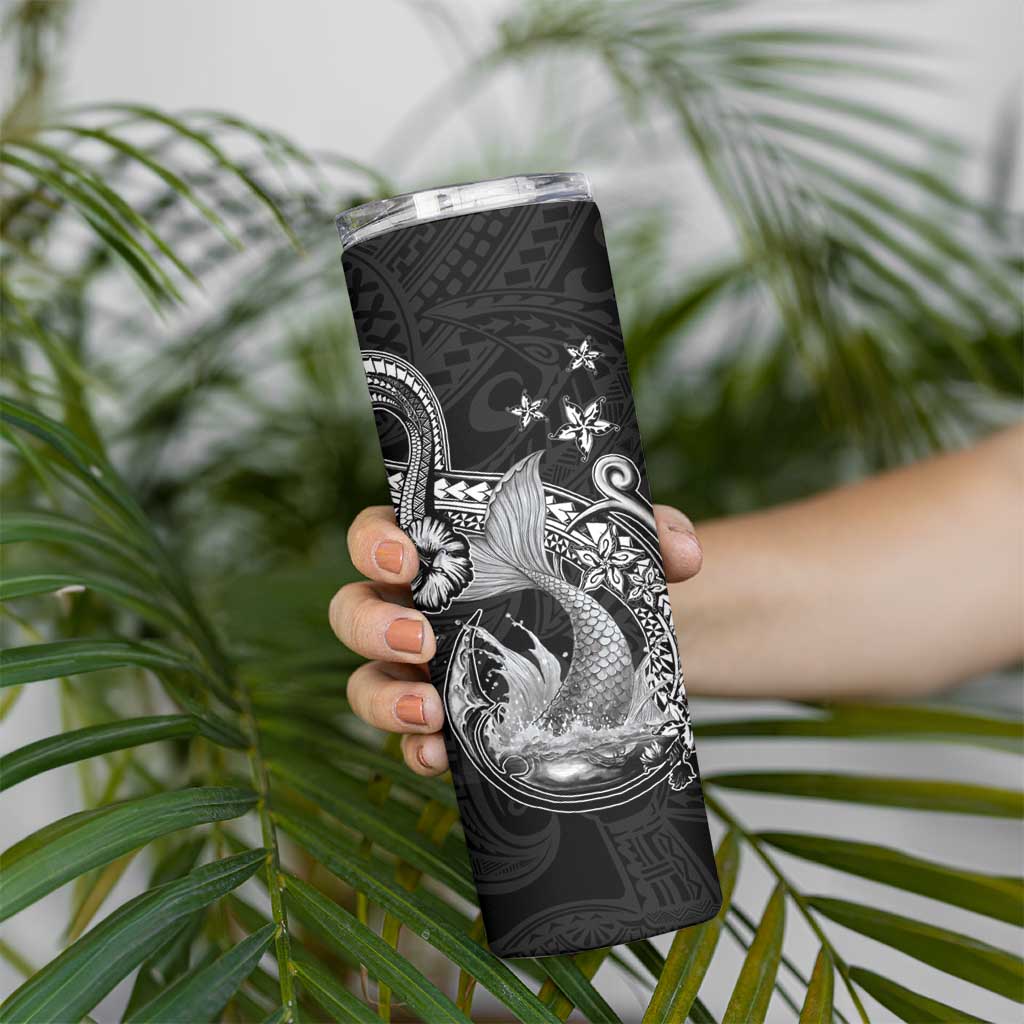 Hawaii Mermaid Monotone Skinny Tumbler Polynesian Pattern Fish Hook