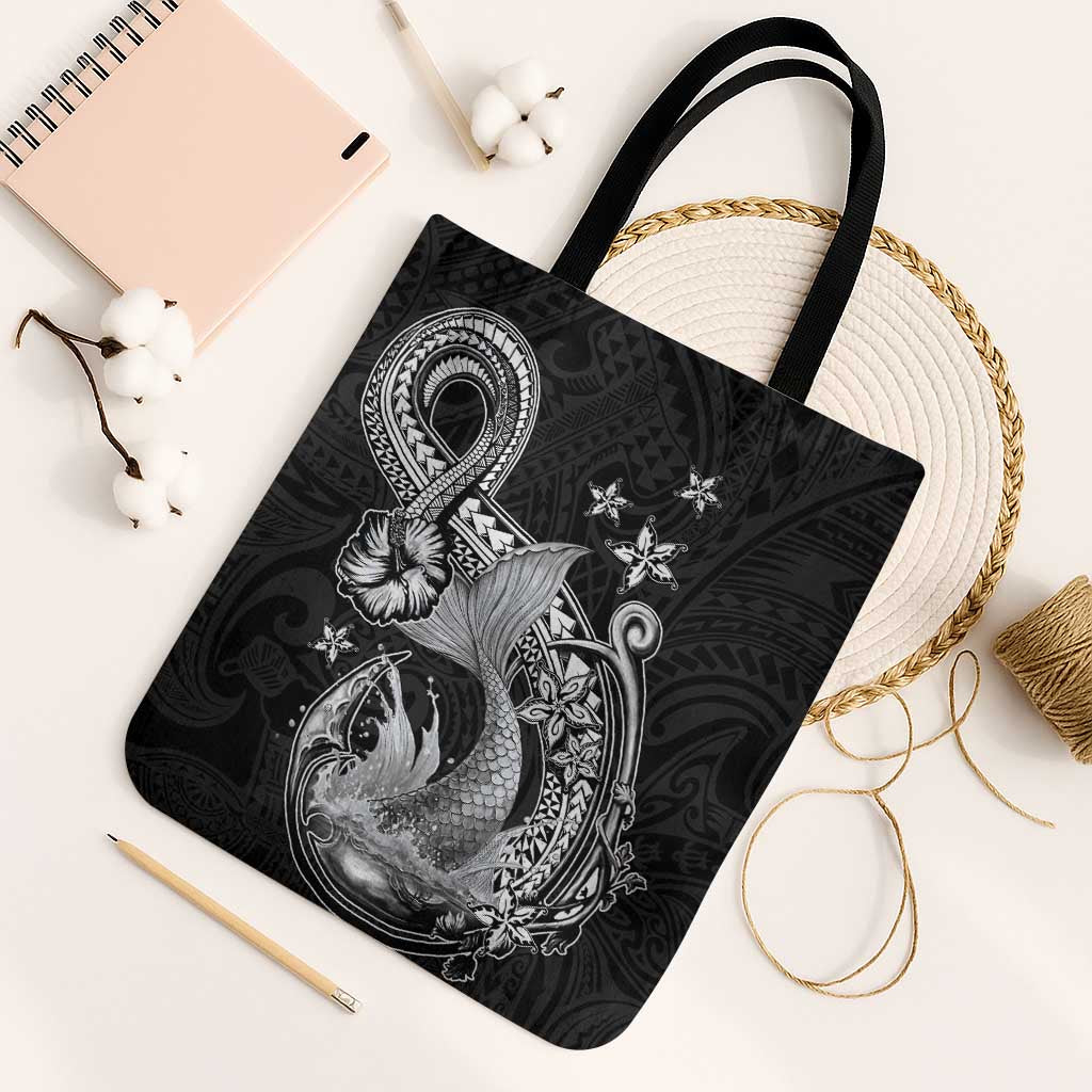 Hawaii Mermaid Monotone Tote Bag Polynesian Pattern Fish Hook