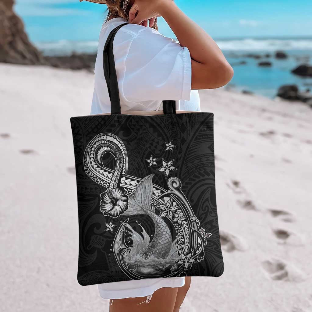 Hawaii Mermaid Monotone Tote Bag Polynesian Pattern Fish Hook