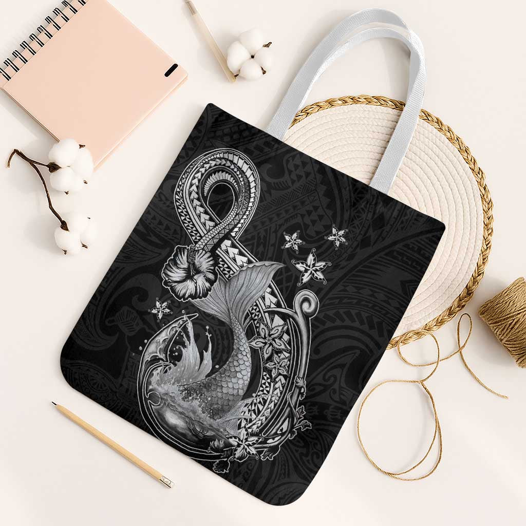 Hawaii Mermaid Monotone Tote Bag Polynesian Pattern Fish Hook