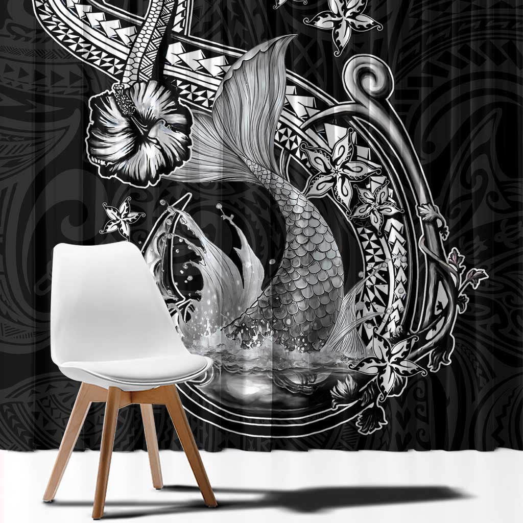 Hawaii Mermaid Monotone Window Curtain Polynesian Pattern Fish Hook
