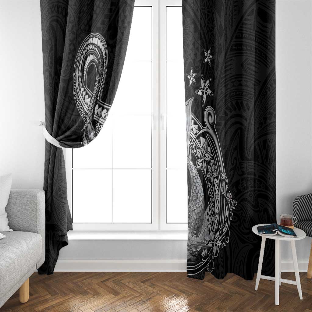 Hawaii Mermaid Monotone Window Curtain Polynesian Pattern Fish Hook