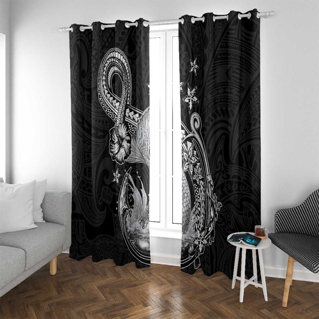 Hawaii Mermaid Monotone Window Curtain Polynesian Pattern Fish Hook