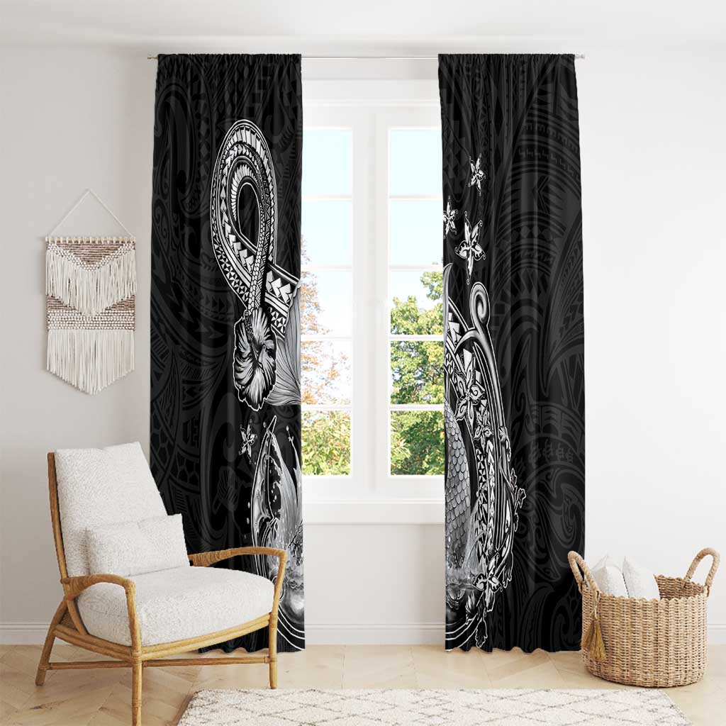 Hawaii Mermaid Monotone Window Curtain Polynesian Pattern Fish Hook
