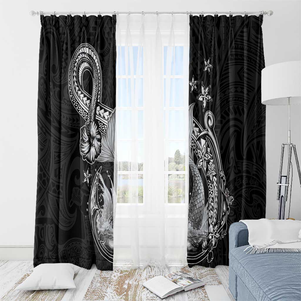 Hawaii Mermaid Monotone Window Curtain Polynesian Pattern Fish Hook