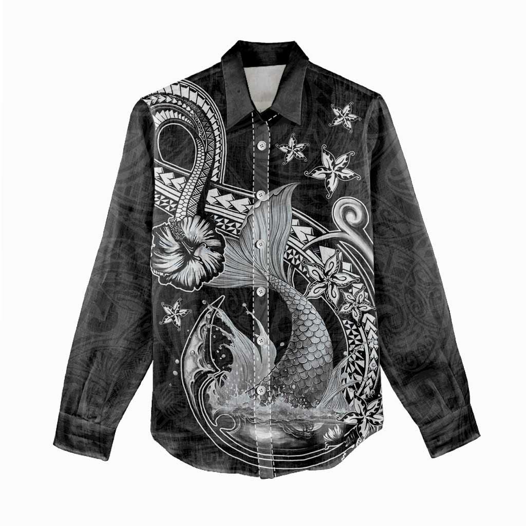 Hawaii Mermaid Monotone Women Casual Shirt Polynesian Pattern Fish Hook