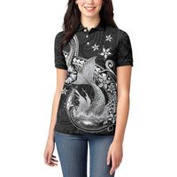 Hawaii Mermaid Monotone Women Polo Shirt Polynesian Pattern Fish Hook