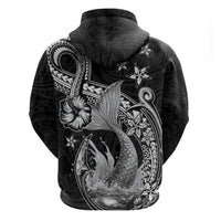Hawaii Mermaid Monotone Zip Hoodie Polynesian Pattern Fish Hook