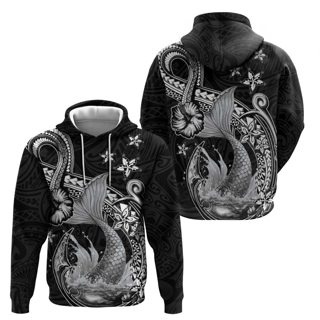 Hawaii Mermaid Monotone Zip Hoodie Polynesian Pattern Fish Hook