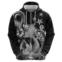 Hawaii Mermaid Monotone Zip Hoodie Polynesian Pattern Fish Hook