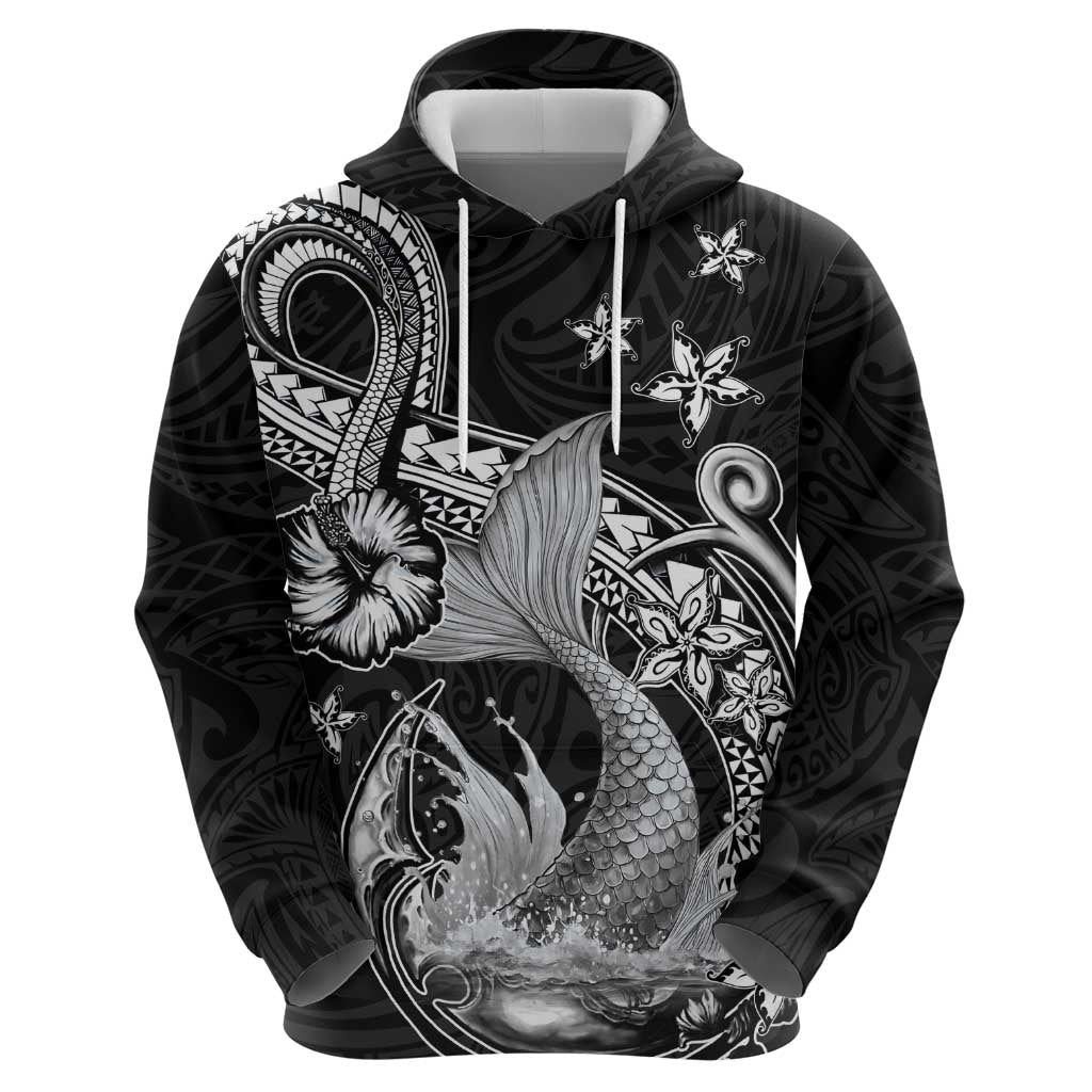 Hawaii Mermaid Monotone Zip Hoodie Polynesian Pattern Fish Hook