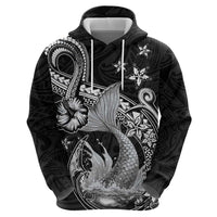 Hawaii Mermaid Monotone Zip Hoodie Polynesian Pattern Fish Hook