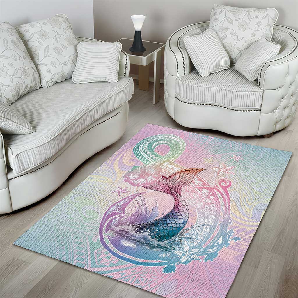 Hawaii Mermaid Sweet Pastel Area Rug Polynesian Pattern Fish Hook