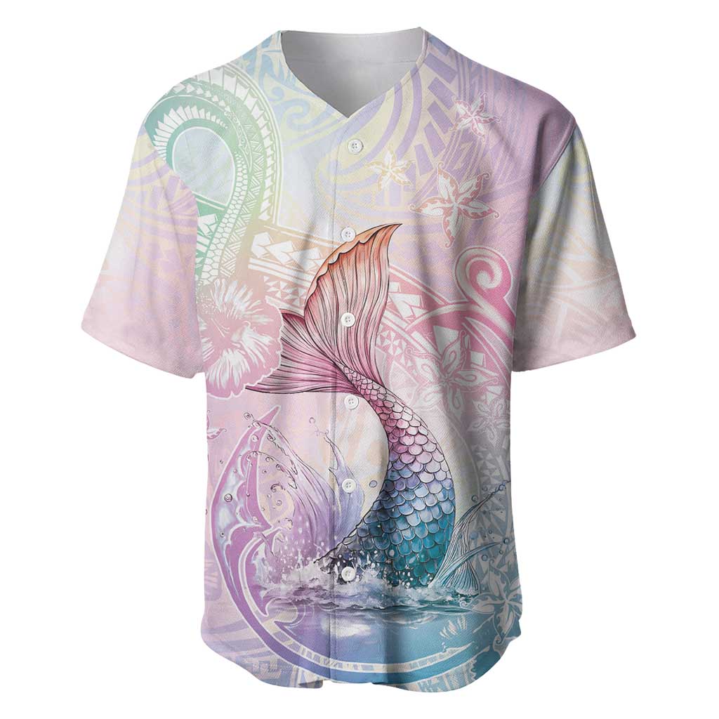 Hawaii Mermaid Sweet Pastel Baseball Jersey Polynesian Pattern Fish Hook