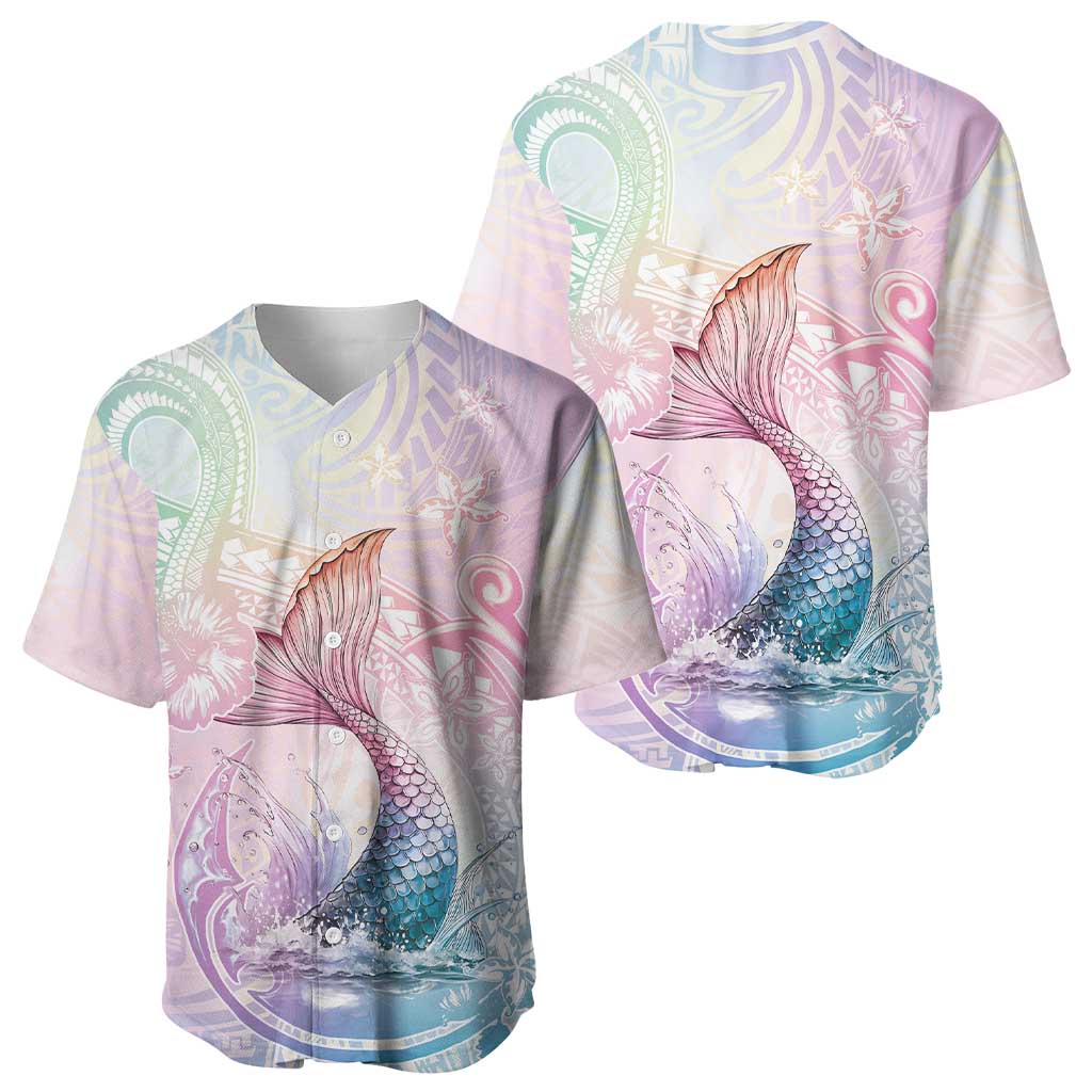 Hawaii Mermaid Sweet Pastel Baseball Jersey Polynesian Pattern Fish Hook