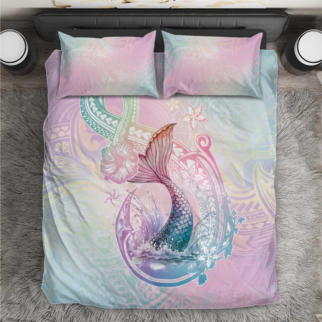Hawaii Mermaid Sweet Pastel Bedding Set Polynesian Pattern Fish Hook
