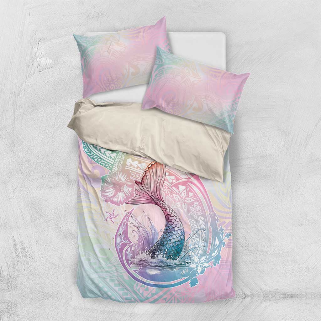 Hawaii Mermaid Sweet Pastel Bedding Set Polynesian Pattern Fish Hook