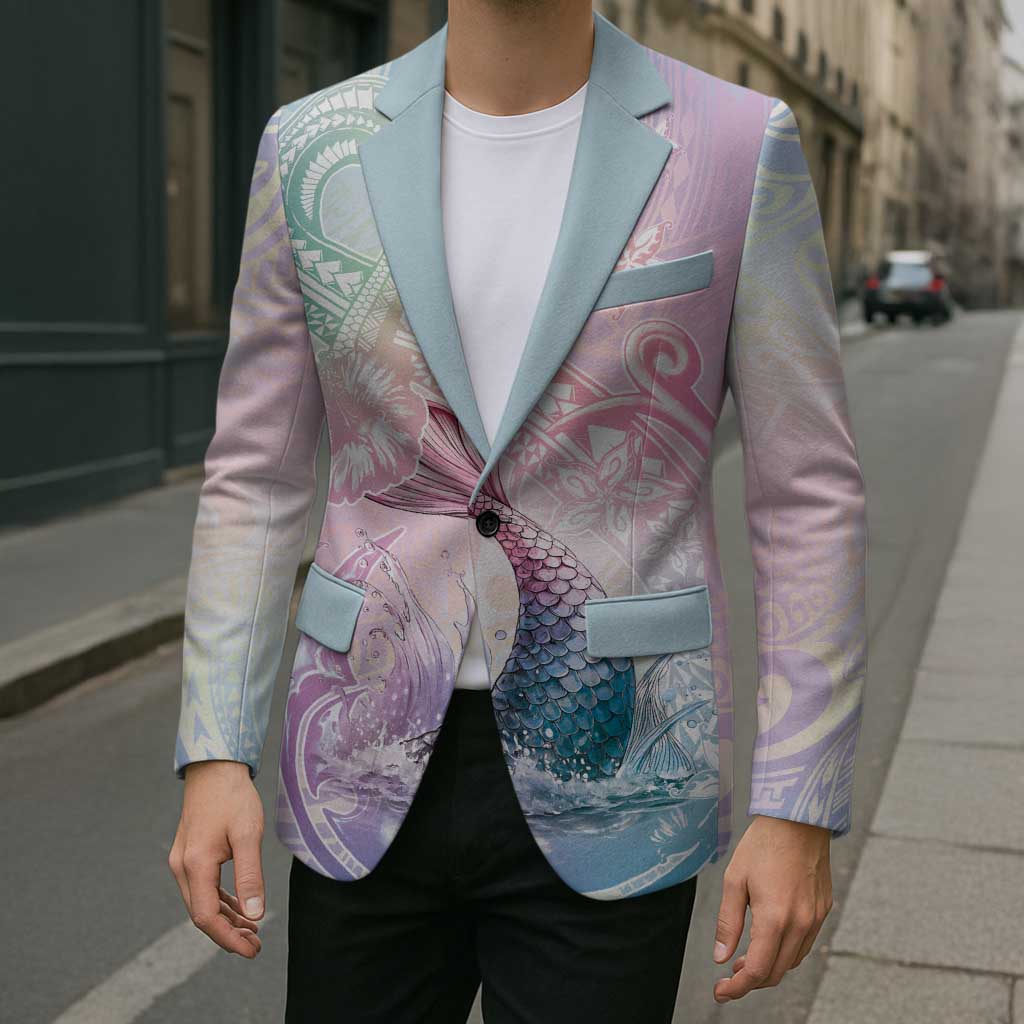 Hawaii Mermaid Sweet Pastel Blazer Polynesian Pattern Fish Hook
