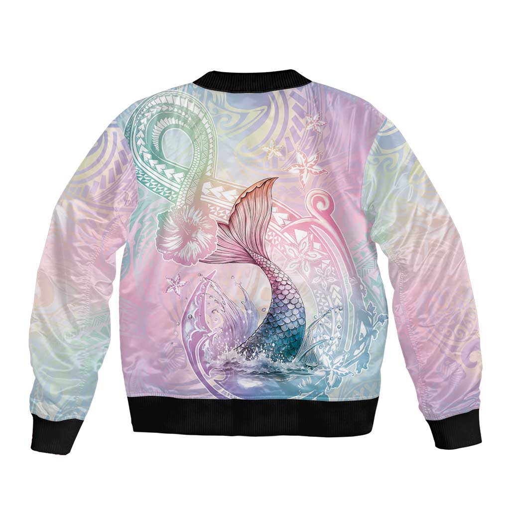 Hawaii Mermaid Sweet Pastel Bomber Jacket Polynesian Pattern Fish Hook