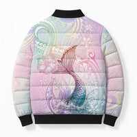 Hawaii Mermaid Sweet Pastel Bomber Puffer Jacket Polynesian Pattern Fish Hook