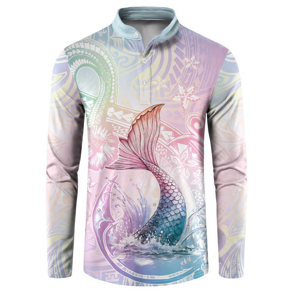 Hawaii Mermaid Sweet Pastel Button Sweatshirt Polynesian Pattern Fish Hook
