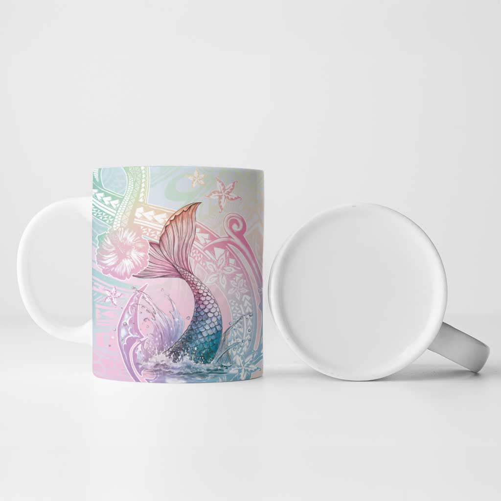 Hawaii Mermaid Sweet Pastel Ceramic Mug Polynesian Pattern Fish Hook