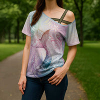 Hawaii Mermaid Sweet Pastel Cross Shoulder Shirt Polynesian Pattern Fish Hook