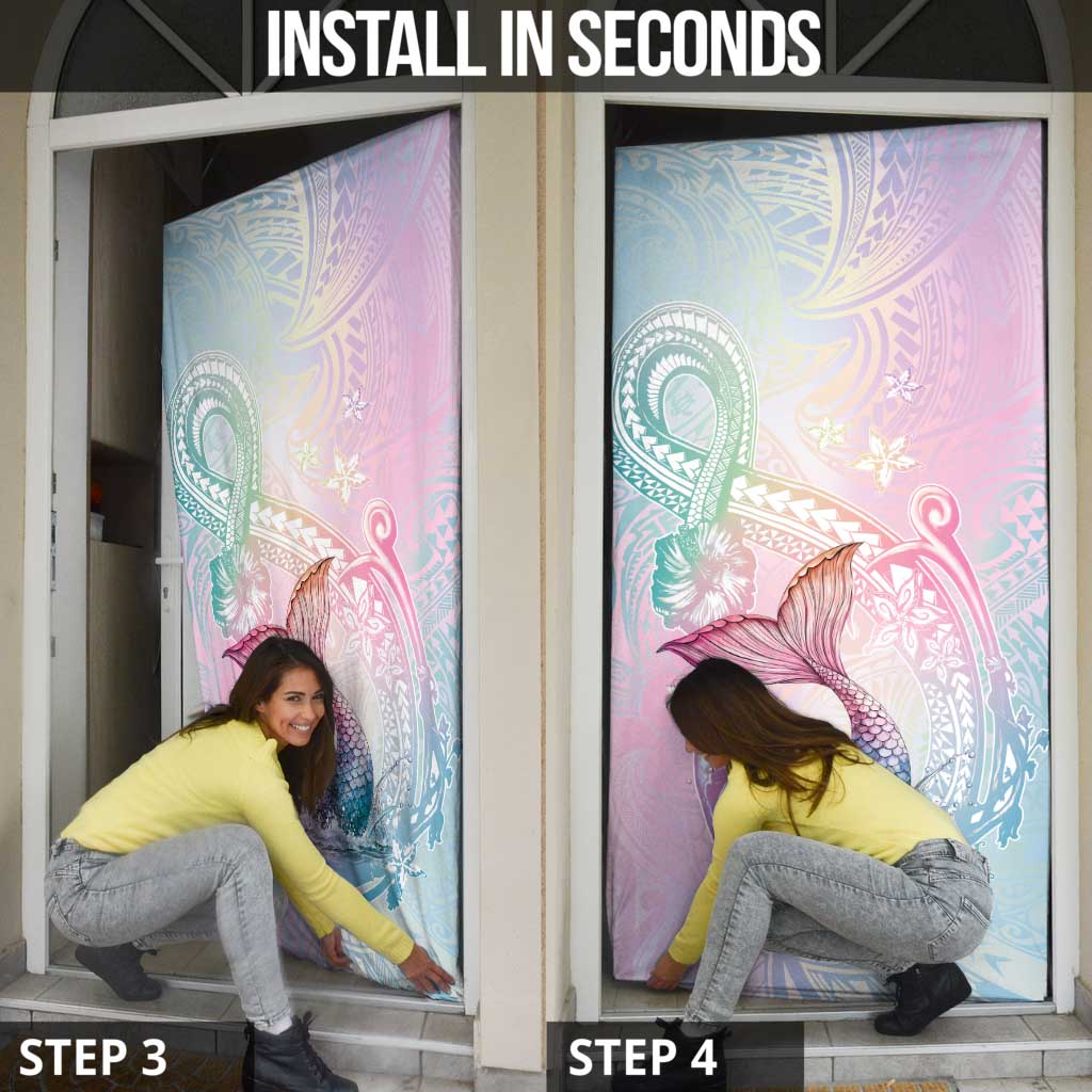 Hawaii Mermaid Sweet Pastel Door Cover Polynesian Pattern Fish Hook