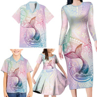 Hawaii Mermaid Sweet Pastel Family Matching Long Sleeve Bodycon Dress and Hawaiian Shirt Polynesian Pattern Fish Hook LT01 - Polynesian Pride