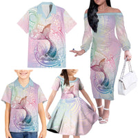 Hawaii Mermaid Sweet Pastel Family Matching Off The Shoulder Long Sleeve Dress and Hawaiian Shirt Polynesian Pattern Fish Hook LT01 - Polynesian Pride