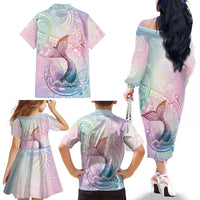 Hawaii Mermaid Sweet Pastel Family Matching Off The Shoulder Long Sleeve Dress and Hawaiian Shirt Polynesian Pattern Fish Hook LT01 - Polynesian Pride