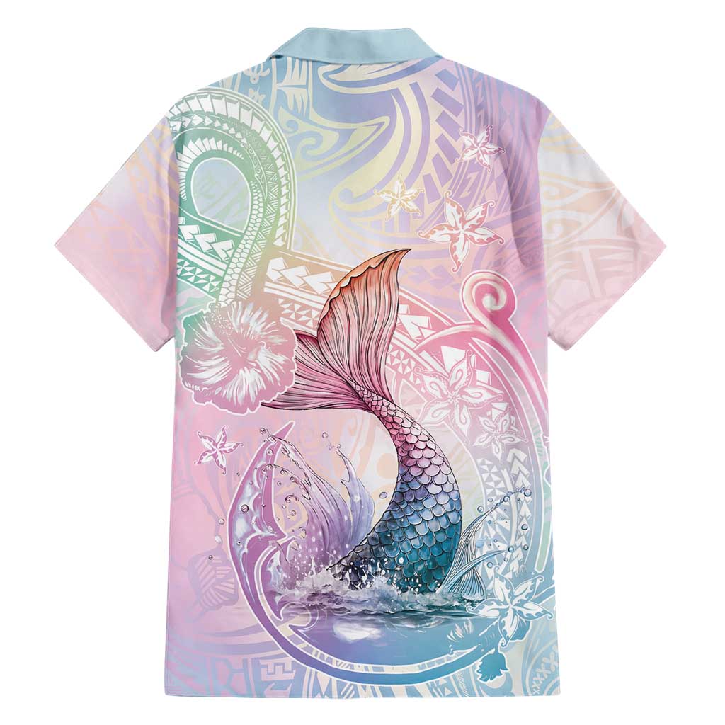 Hawaii Mermaid Sweet Pastel Family Matching Off The Shoulder Long Sleeve Dress and Hawaiian Shirt Polynesian Pattern Fish Hook LT01 - Polynesian Pride