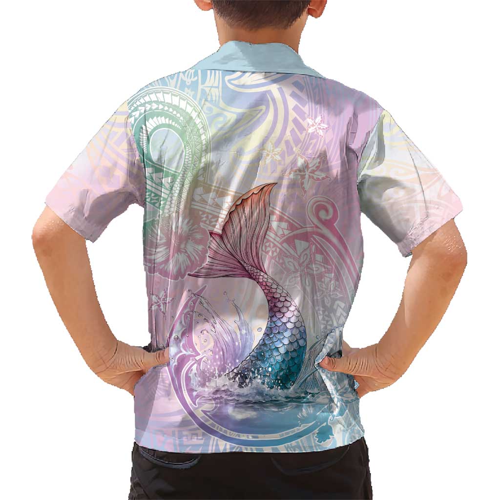 Hawaii Mermaid Sweet Pastel Family Matching Off Shoulder Maxi Dress and Hawaiian Shirt Polynesian Pattern Fish Hook