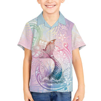 Hawaii Mermaid Sweet Pastel Family Matching Off Shoulder Maxi Dress and Hawaiian Shirt Polynesian Pattern Fish Hook
