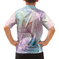 Hawaii Mermaid Sweet Pastel Family Matching Off Shoulder Short Dress and Hawaiian Shirt Polynesian Pattern Fish Hook