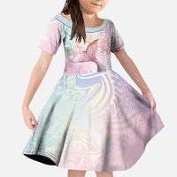 Hawaii Mermaid Sweet Pastel Family Matching Off Shoulder Short Dress and Hawaiian Shirt Polynesian Pattern Fish Hook