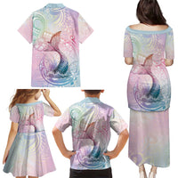 Hawaii Mermaid Sweet Pastel Family Matching Puletasi and Hawaiian Shirt Polynesian Pattern Fish Hook