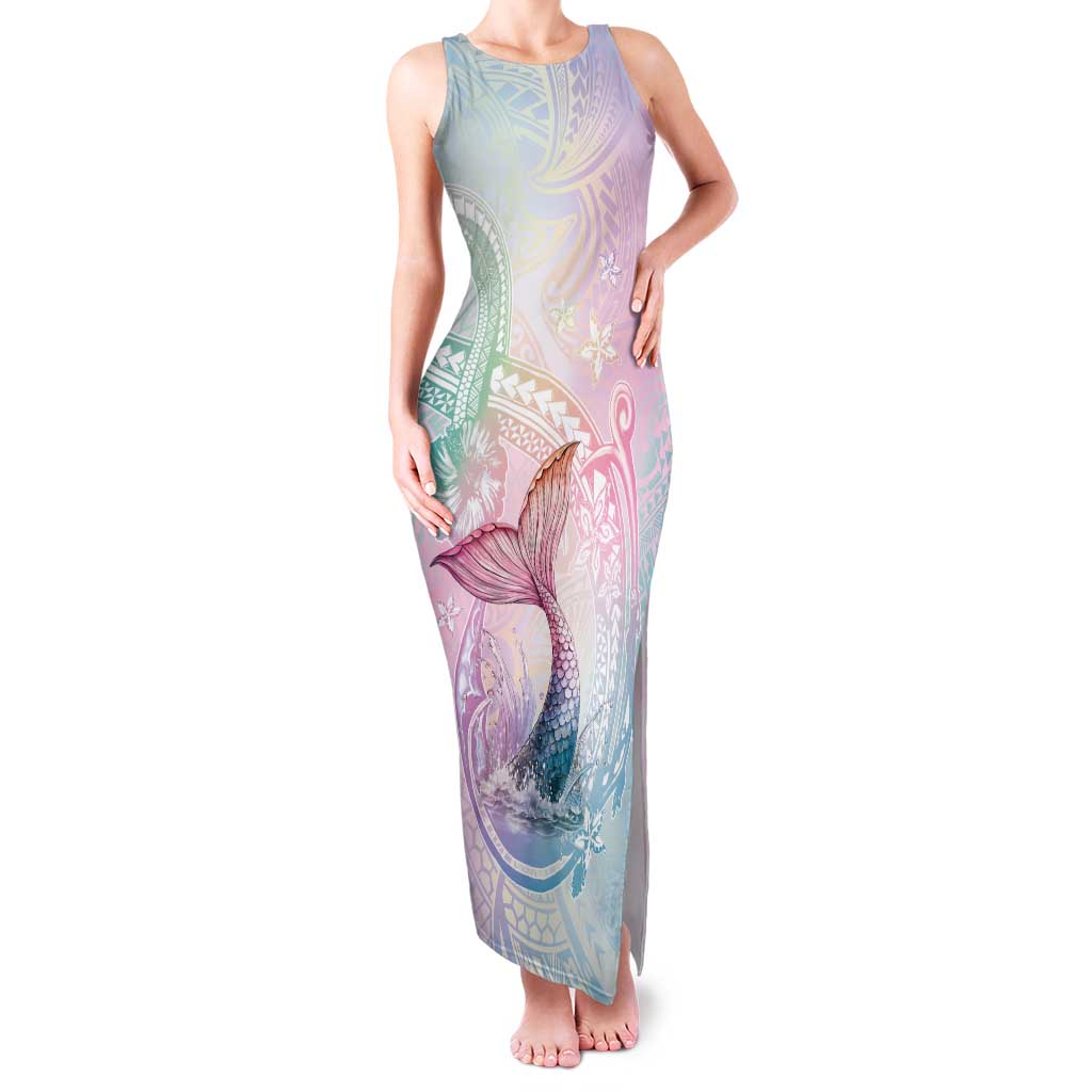 Hawaii Mermaid Sweet Pastel Family Matching Tank Maxi Dress and Hawaiian Shirt Polynesian Pattern Fish Hook