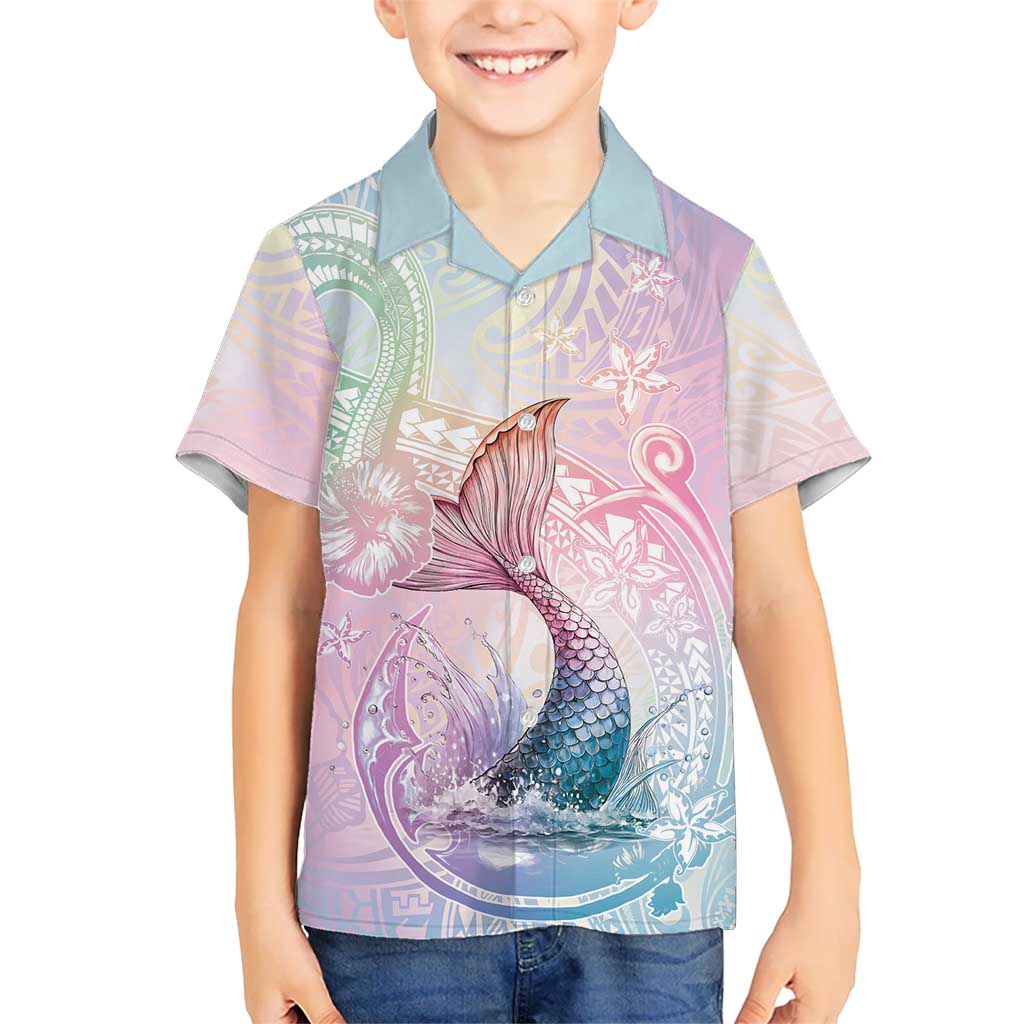 Hawaii Mermaid Sweet Pastel Family Matching Tank Maxi Dress and Hawaiian Shirt Polynesian Pattern Fish Hook