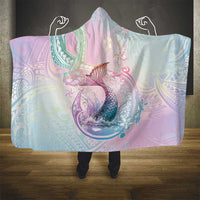 Hawaii Mermaid Sweet Pastel Hooded Blanket Polynesian Pattern Fish Hook