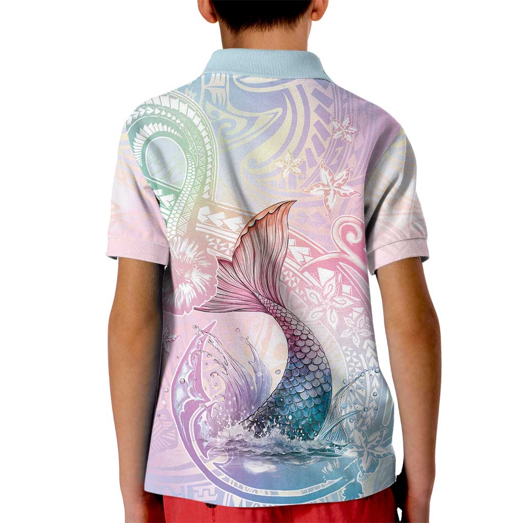 Hawaii Mermaid Sweet Pastel Kid Polo Shirt Polynesian Pattern Fish Hook