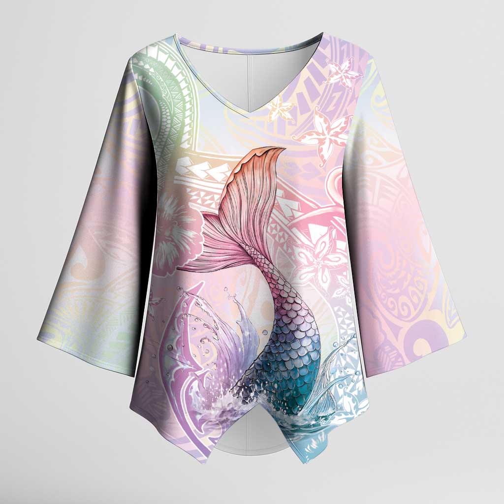 Hawaii Mermaid Sweet Pastel Kimono Sleeve Blouse Polynesian Pattern Fish Hook