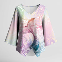 Hawaii Mermaid Sweet Pastel Kimono Sleeve Blouse Polynesian Pattern Fish Hook