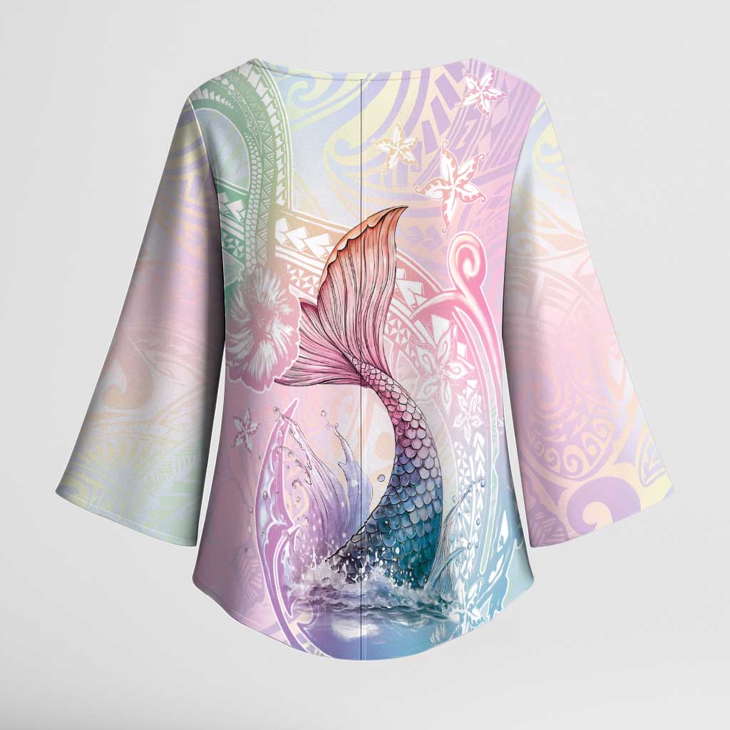 Hawaii Mermaid Sweet Pastel Kimono Sleeve Blouse Polynesian Pattern Fish Hook