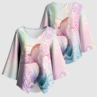 Hawaii Mermaid Sweet Pastel Kimono Sleeve Blouse Polynesian Pattern Fish Hook