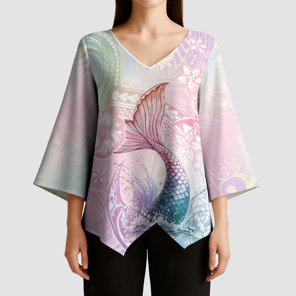 Hawaii Mermaid Sweet Pastel Kimono Sleeve Blouse Polynesian Pattern Fish Hook