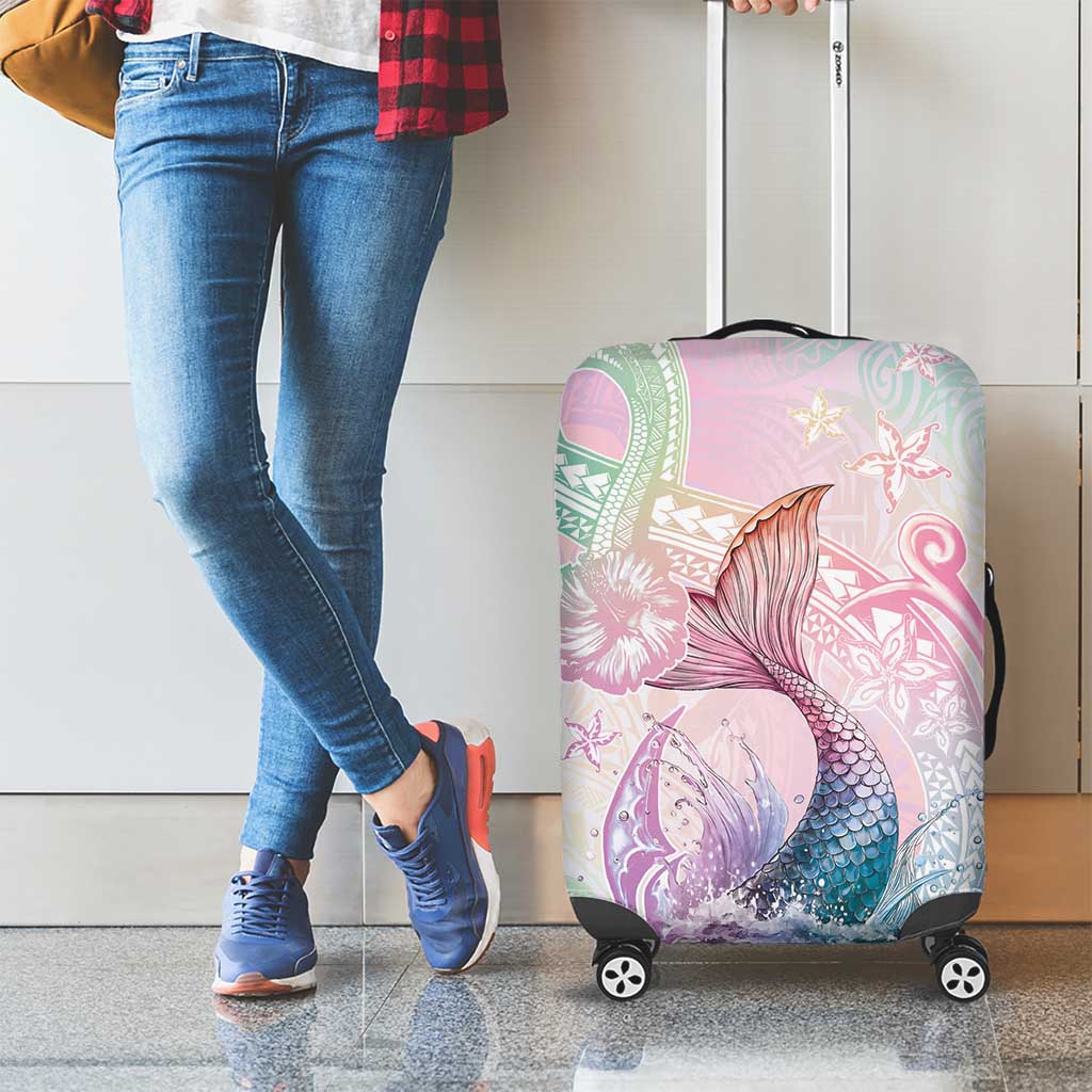 Hawaii Mermaid Sweet Pastel Luggage Cover Polynesian Pattern Fish Hook