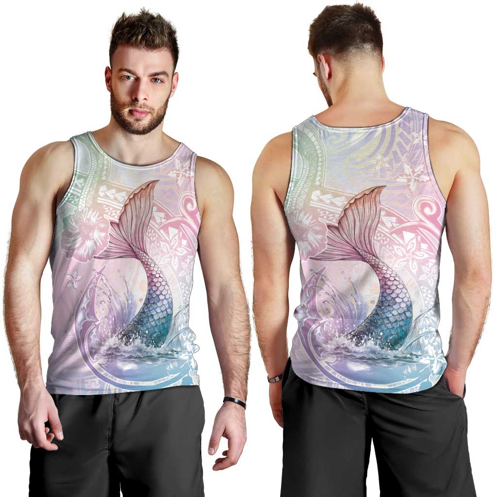 Hawaii Mermaid Sweet Pastel Men Tank Top Polynesian Pattern Fish Hook
