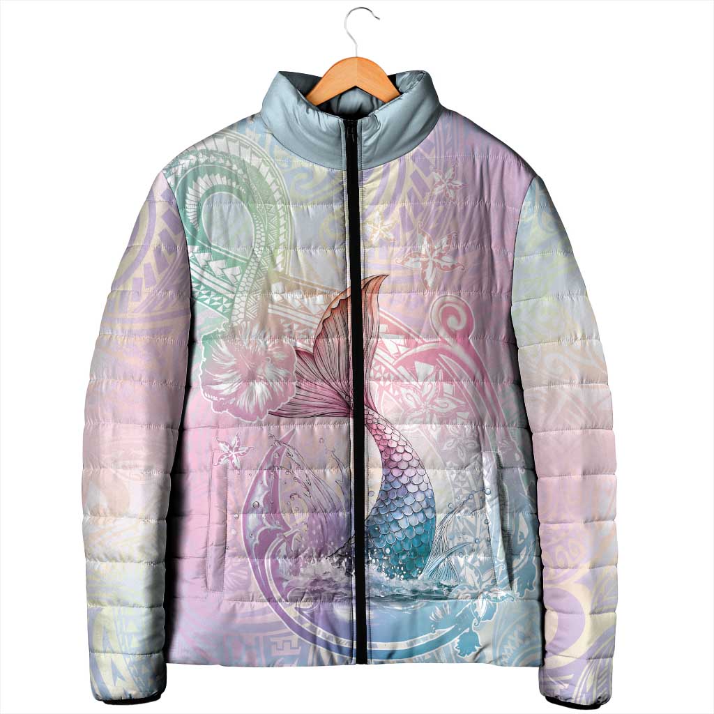Hawaii Mermaid Sweet Pastel Padded Jacket Polynesian Pattern Fish Hook